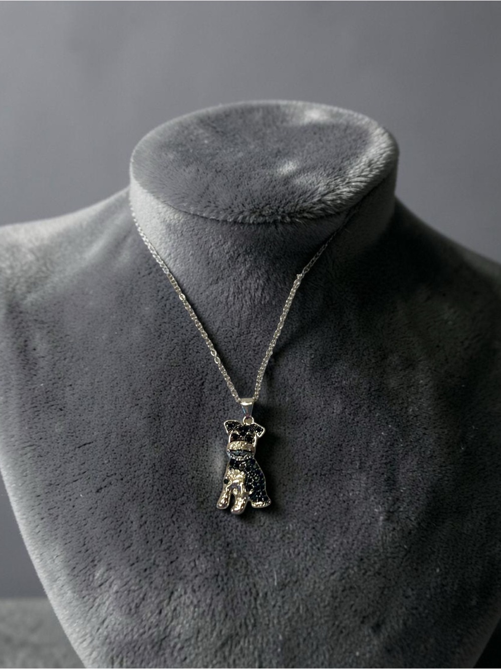 Silver Schnauzer Dog Pendant Necklace - Black and Silver
